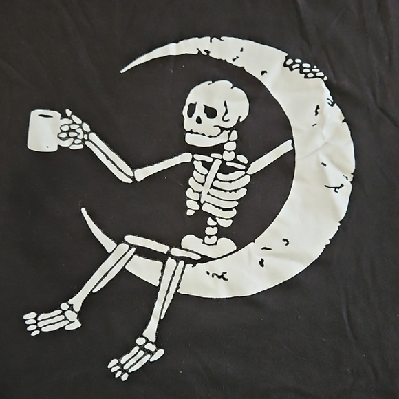Black Cotton Graphic Tee with Skeleton With Coffee Design - Picture 2 of 4